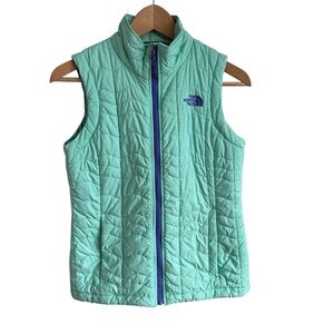 NORTH FACE Light Green Quilted Vest with Purple Blue Zipper XS